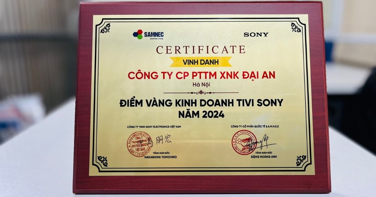 Điện máy AN vinh dự nhận danh diệu "ĐIỂM VÀNG KINH DOANH TIVI SONY NĂM 2024" từ Sony Việt Nam & hệ thống phân phối Samnec
